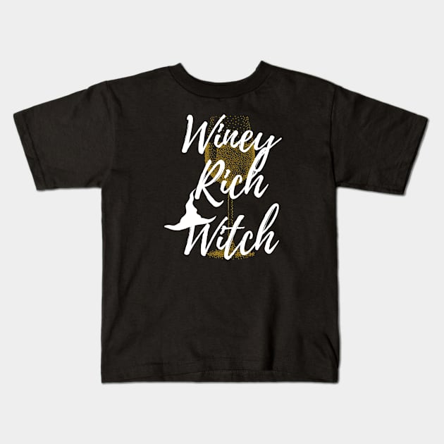 Winey Rich Witch funny Halloween slogan for wine lovers Kids T-Shirt by Butterfly Lane